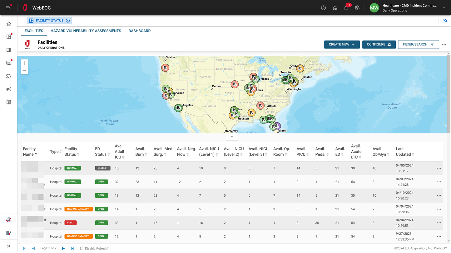 Facility Status with Map